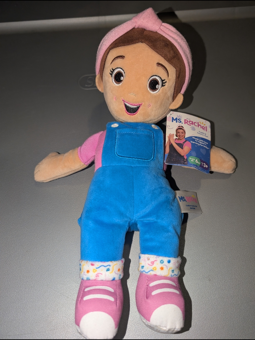 Ms. Rachel Pink Headband Plush Doll with Blue Overalls